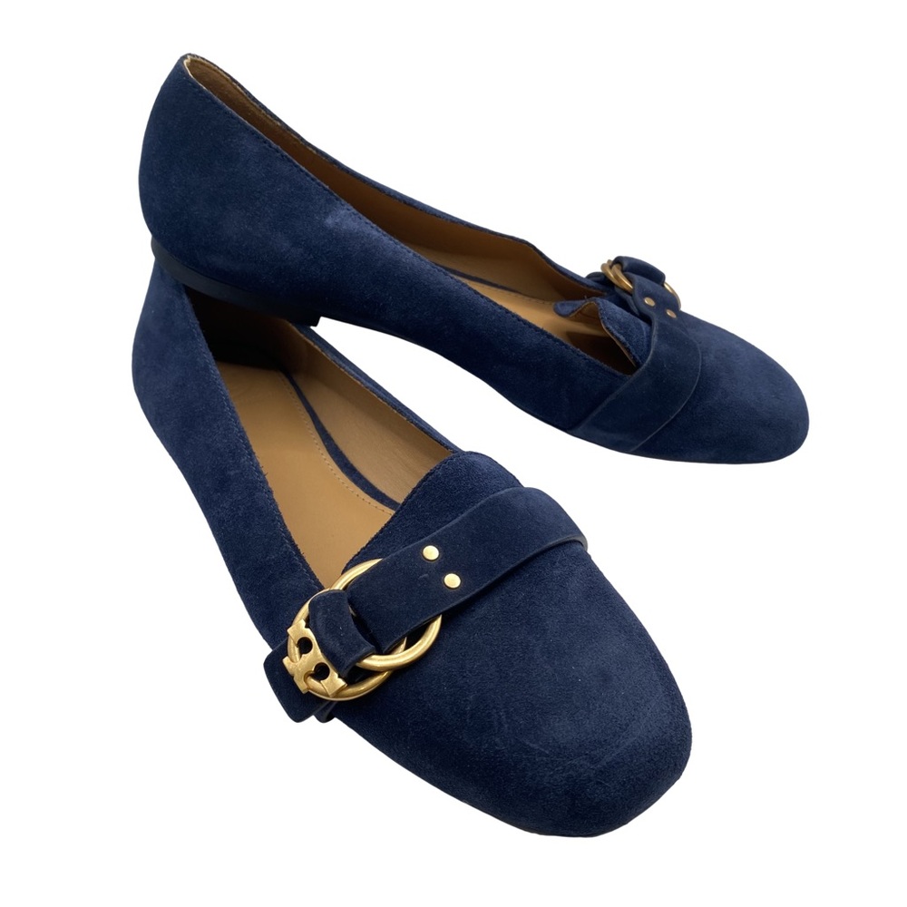 Tory Burch Marsden Blue Suede Smoking Loafers